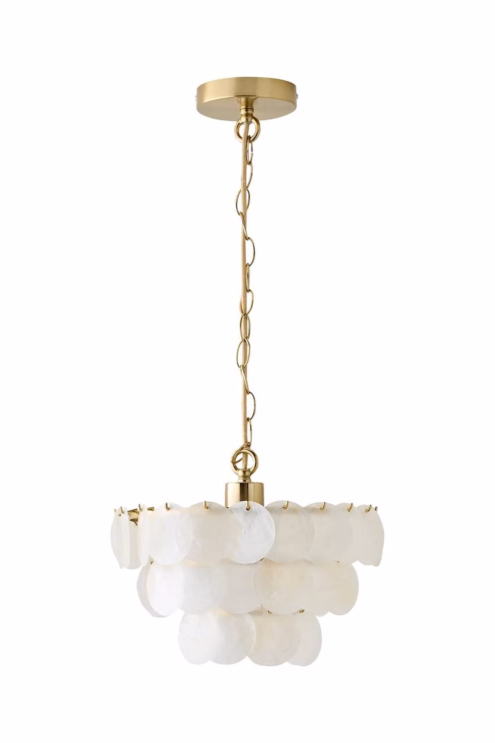 ValueLights Ophelia 3 Tier Capiz Shell Disc Chandelier with Bulb in Natural and Gold/Brass – 2