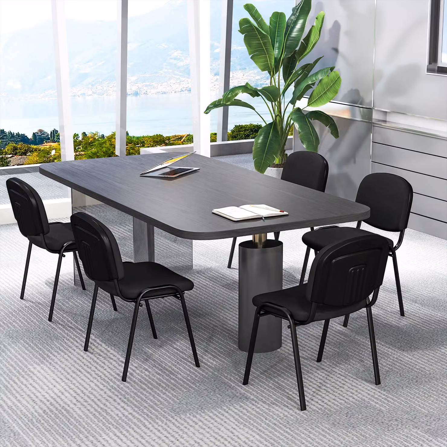 Gymax Set of 2 Stackable Black Fabric and Metal Waiting Room Chairs for Reception or Home Office – 5