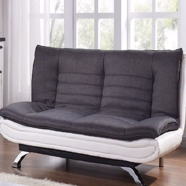 Comfy Living 3 Seater Modern Click Clack Sofa Bed in Grey and White Fabric and Faux Leather