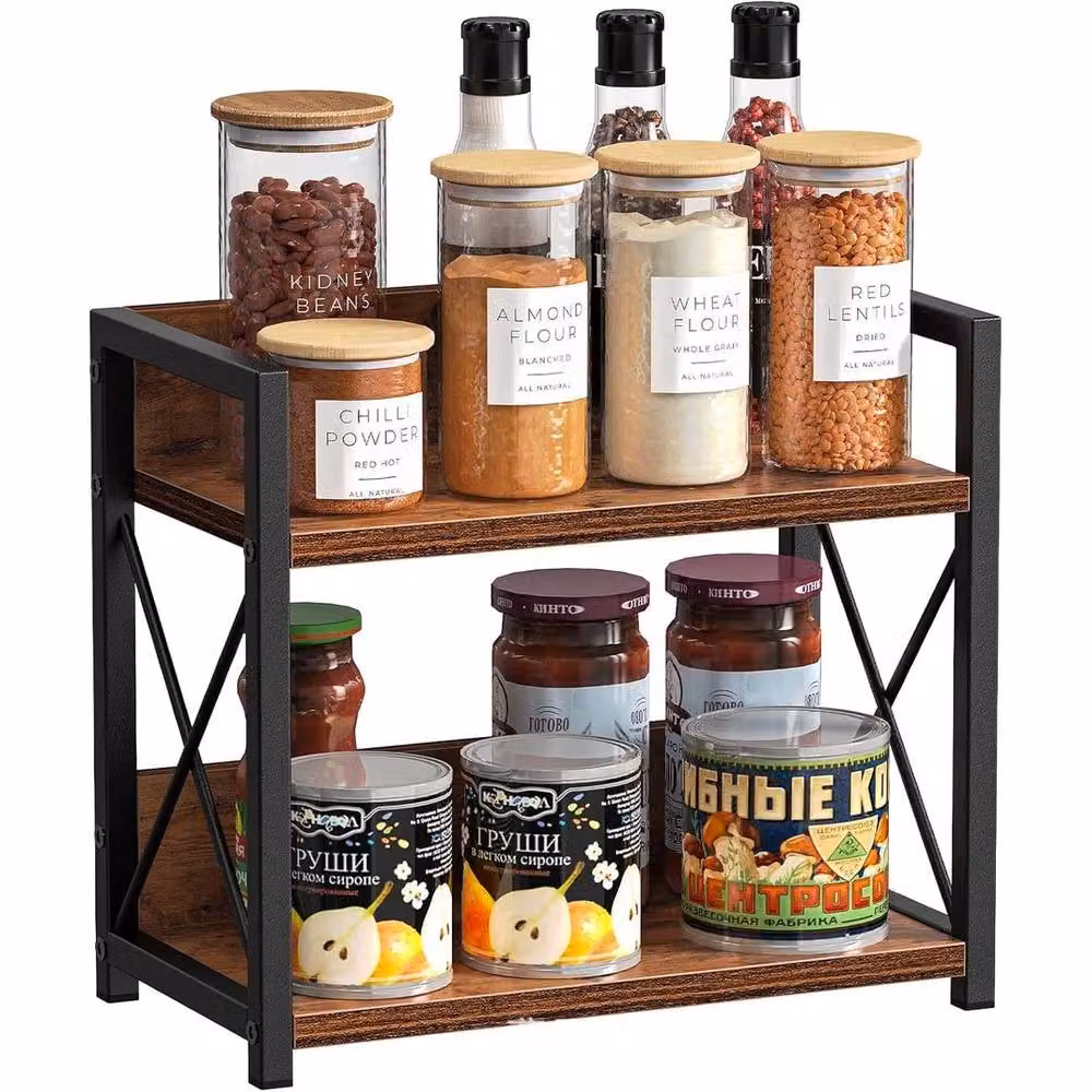 FORGEVIO 2 Tier Wood Spice Rack and Coffee Station Organiser in Brown – 5