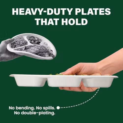 ECONX White 6 Compartment Bagasse Food Plates, 100 Pack – 4