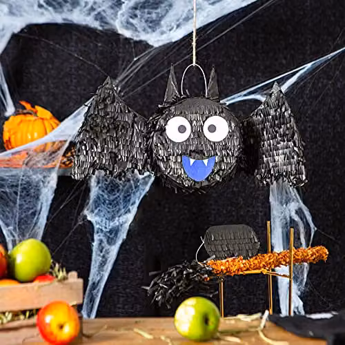 Fax Potato Halloween Bat Piñata Set with Stick and Blindfold, Black – 5