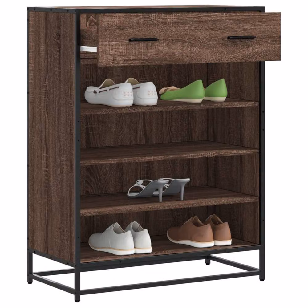 Berkfield Home Brown Shoe Cabinet with Doors, Drawers and Open Shelving, W/D/H: 75 x 38 x 97.5 cm – 2