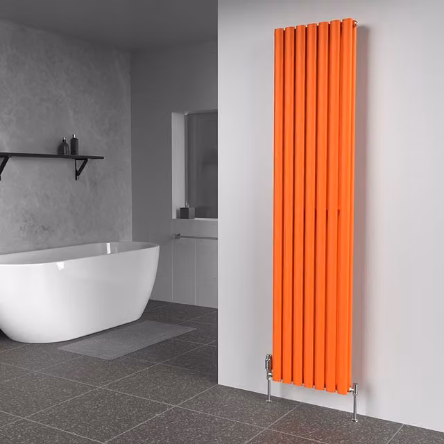Lux Heat Oval Coloured Vertical Radiator in Sunburst Orange, H 180 cm x W 42 cm