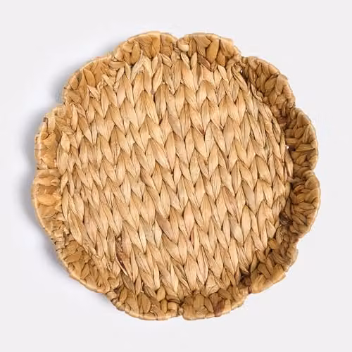 OHS Round Seagrass Woven Decorative Tray in Natural Beige, W: 30 cm, D: 30 cm, H: 6 cm – 3