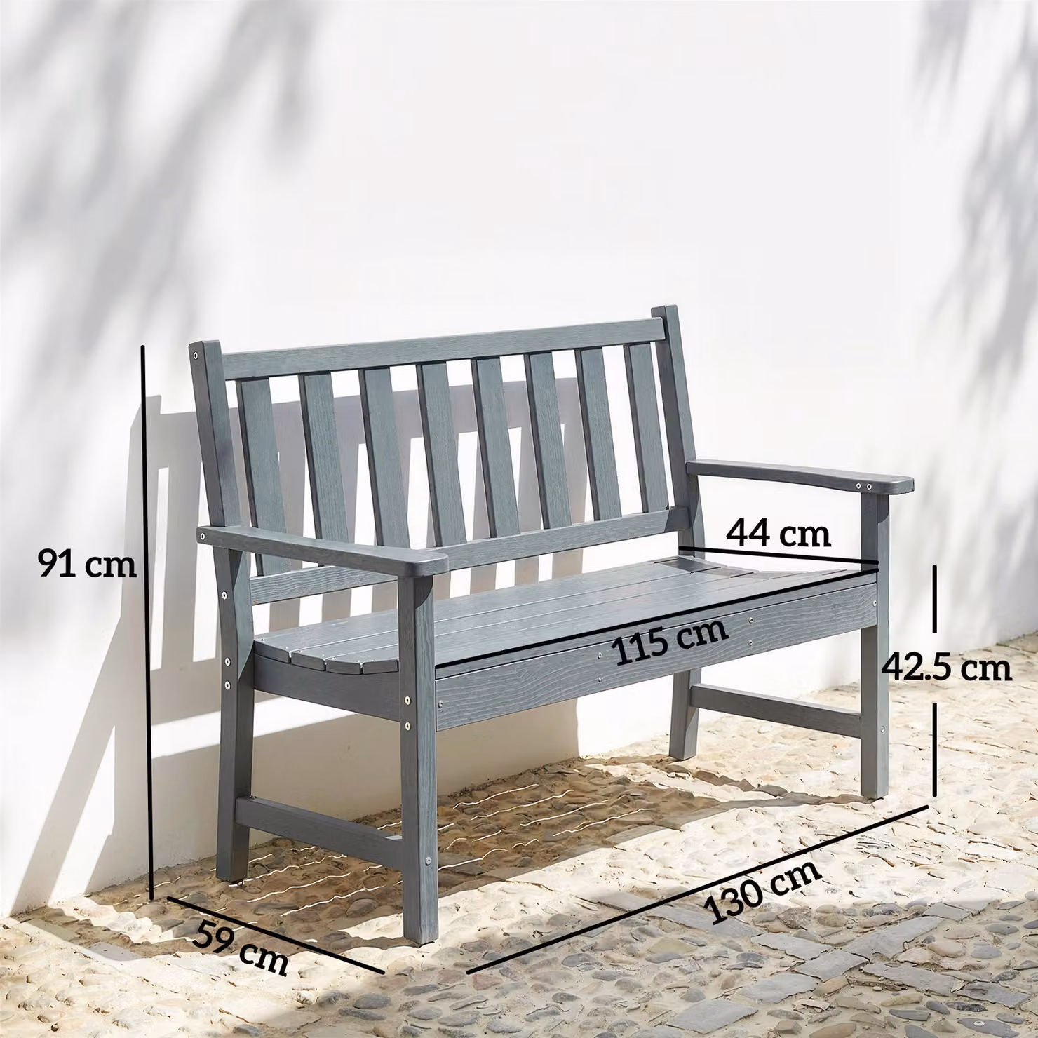 Outsunny 2 Seater Grey Plastic Garden Bench with Armrests and Backrest – 3