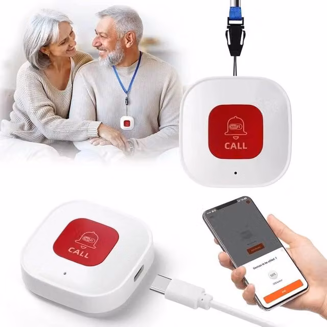 FLAVORA Wireless WiFi SOS Call Button Emergency Medical Alert System in White