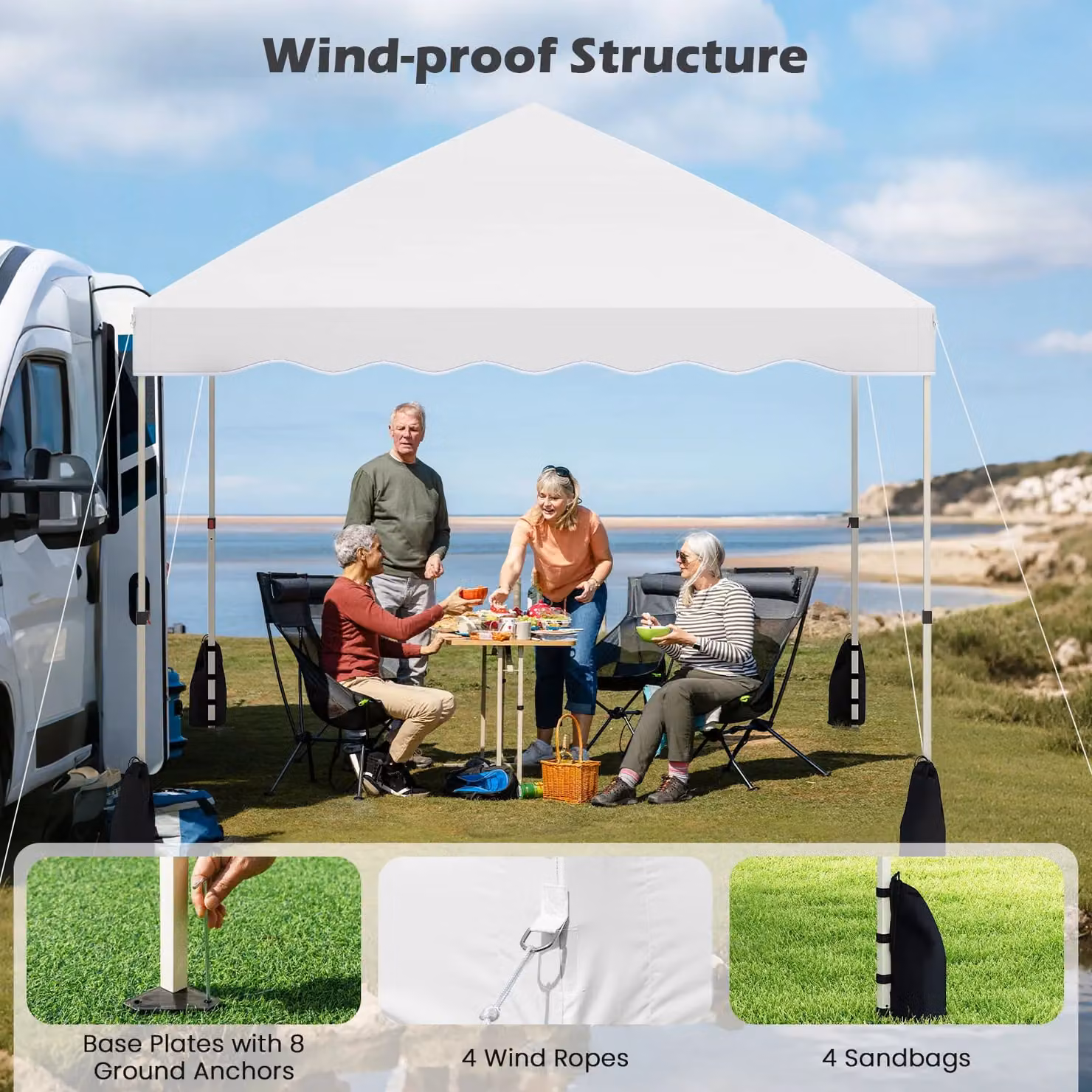 Gymax Portable Folding Pop Up Canopy Tent Patio Shelter, White – 6