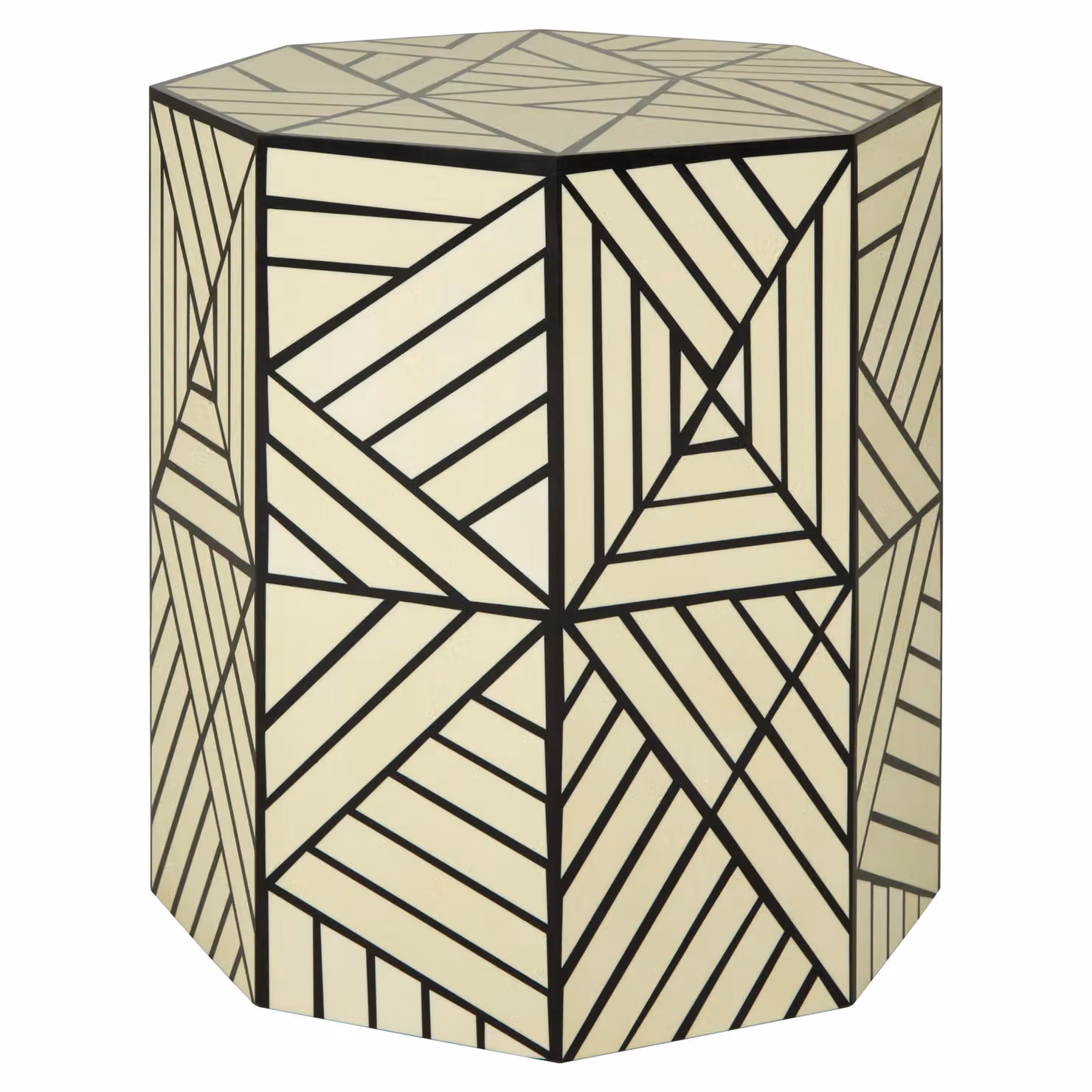 Orsina Modern Octagonal Geometric Stool in White and Black with Wooden Seat – 2