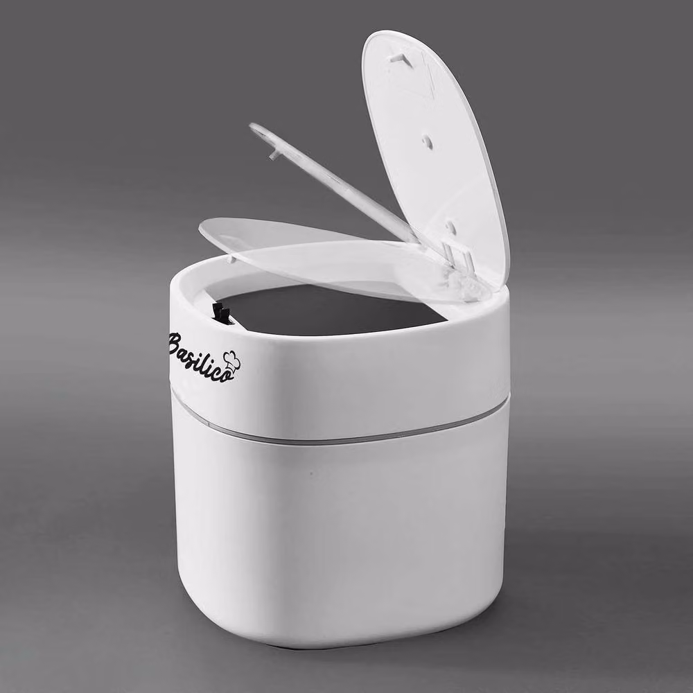Basilico White Countertop Compost and Tea Bag Bin with 2L Capacity and Push-Touch Lid – 2