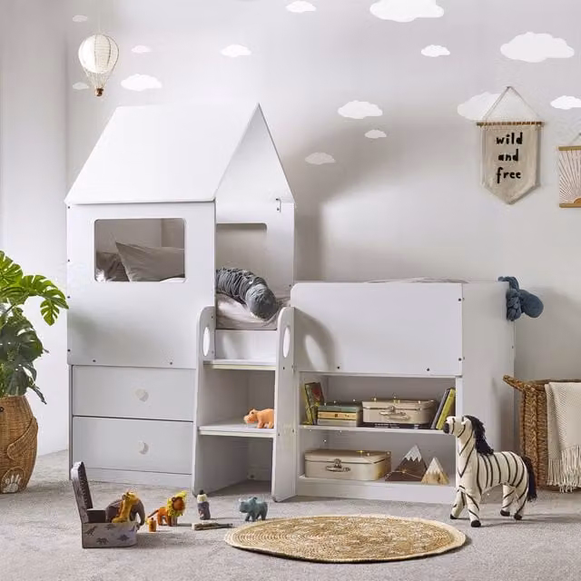 Julian Bowen Orpheus Midsleeper Bed in White with Stairs and Drawers