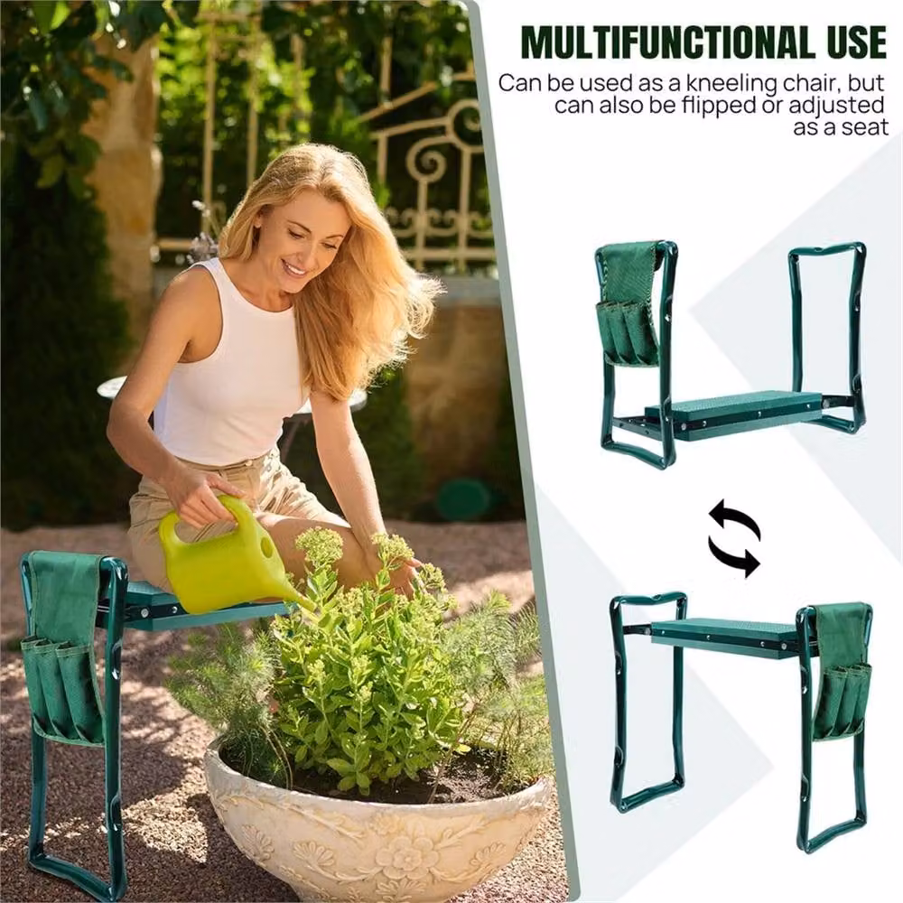 EONLION 2-in-1 Folding Seat and Kneeling Garden Stool in Green – 5