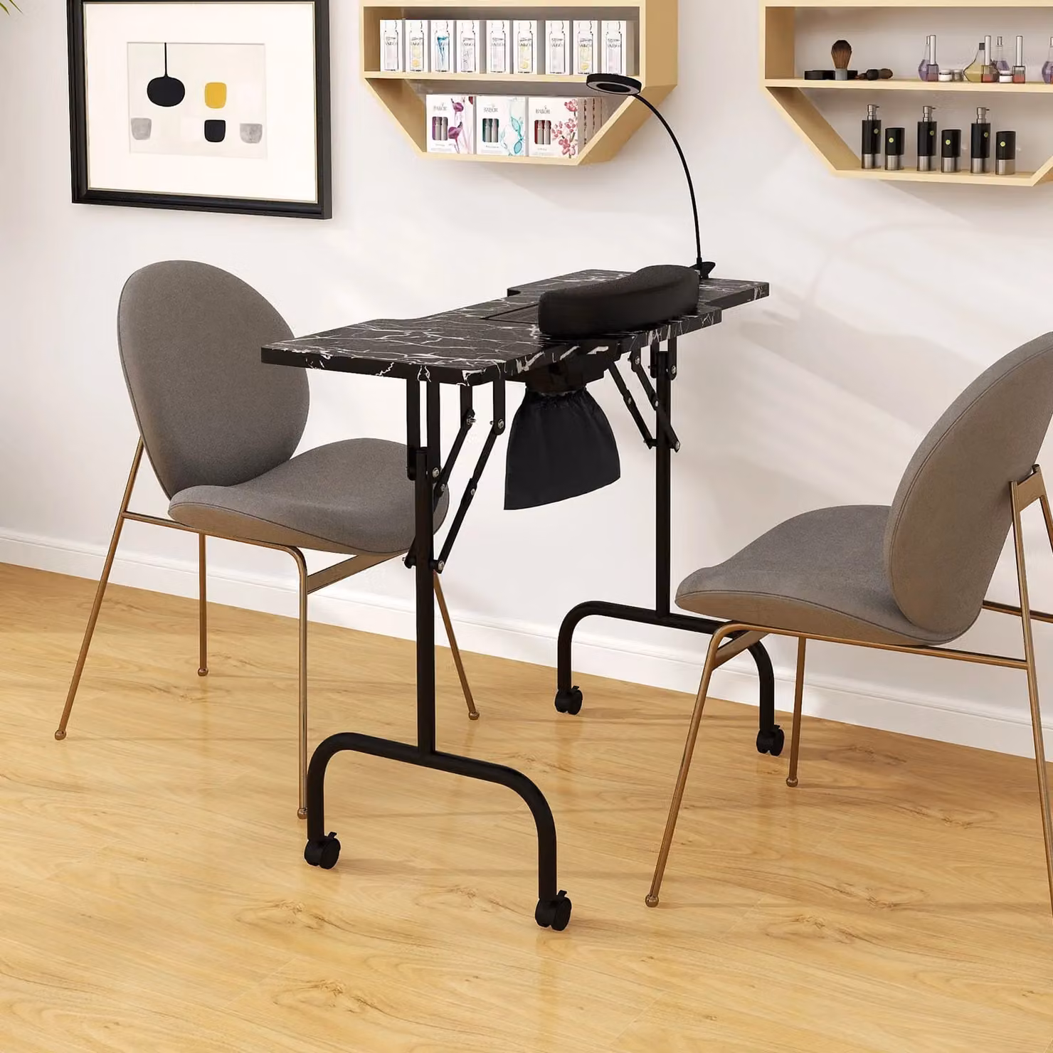 Costway Folding Manicure Nail Table with Electric Dust Collector and Carry Bag in Black – 8
