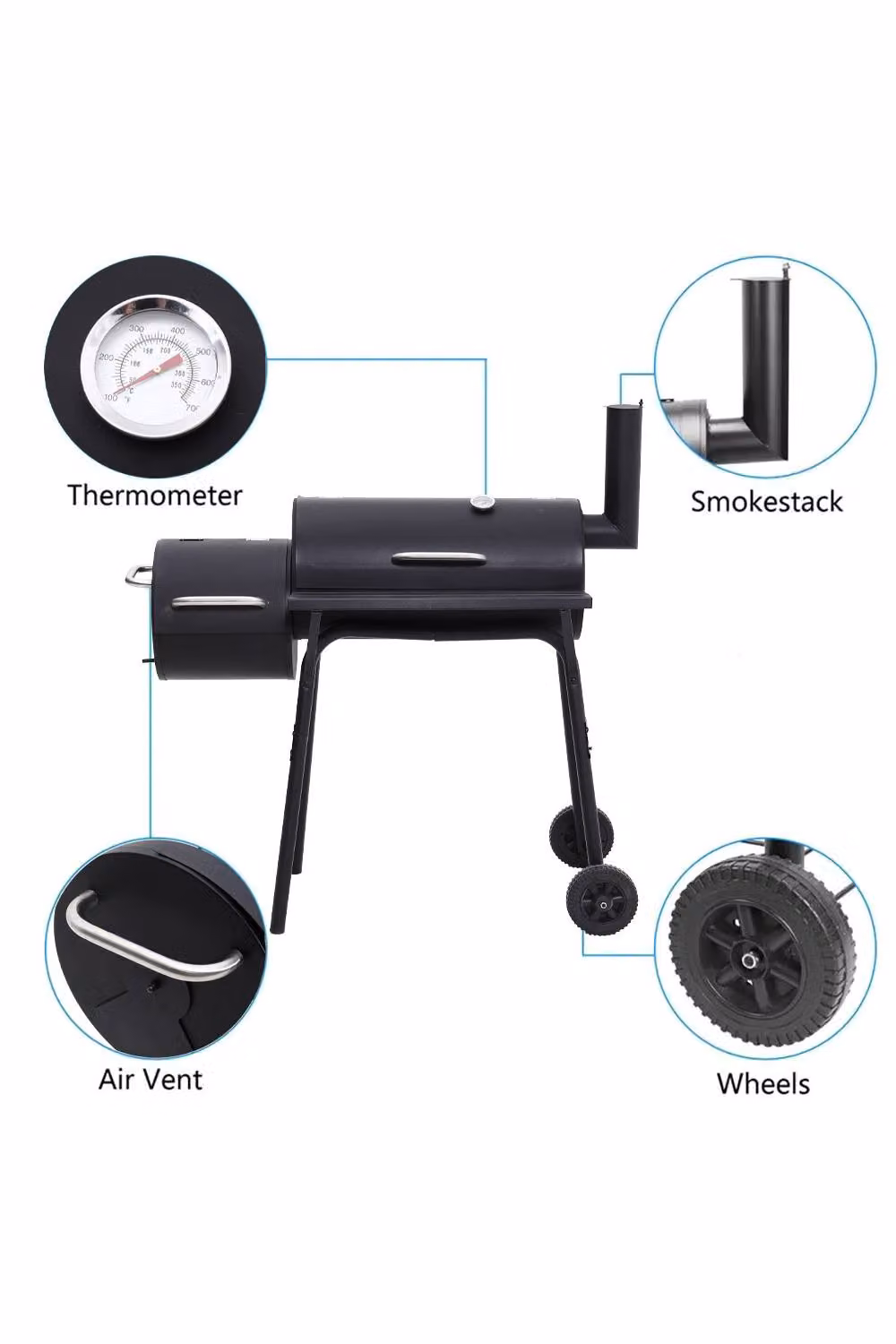 Living and Home Black Steel Barrel Charcoal BBQ with Portable Trolley Wheels – 5