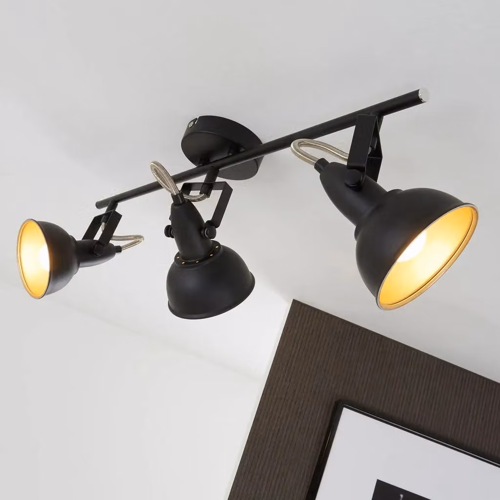 Briloner Vintage Metal Ceiling Light in Black and Gold/Brass with 3 Adjustable E14 Spotlights – 4