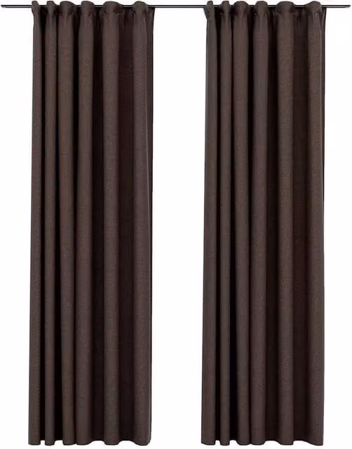 Berkfield Home Linen-Look Blackout Curtains with Hooks, 2 Pack, Brown, W: 140 cm, H: 225 cm – 1