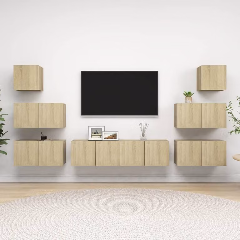 Berkfield Home Modern 8 Piece TV Cabinet Set in Sonoma Oak and Light Tan Engineered Wood