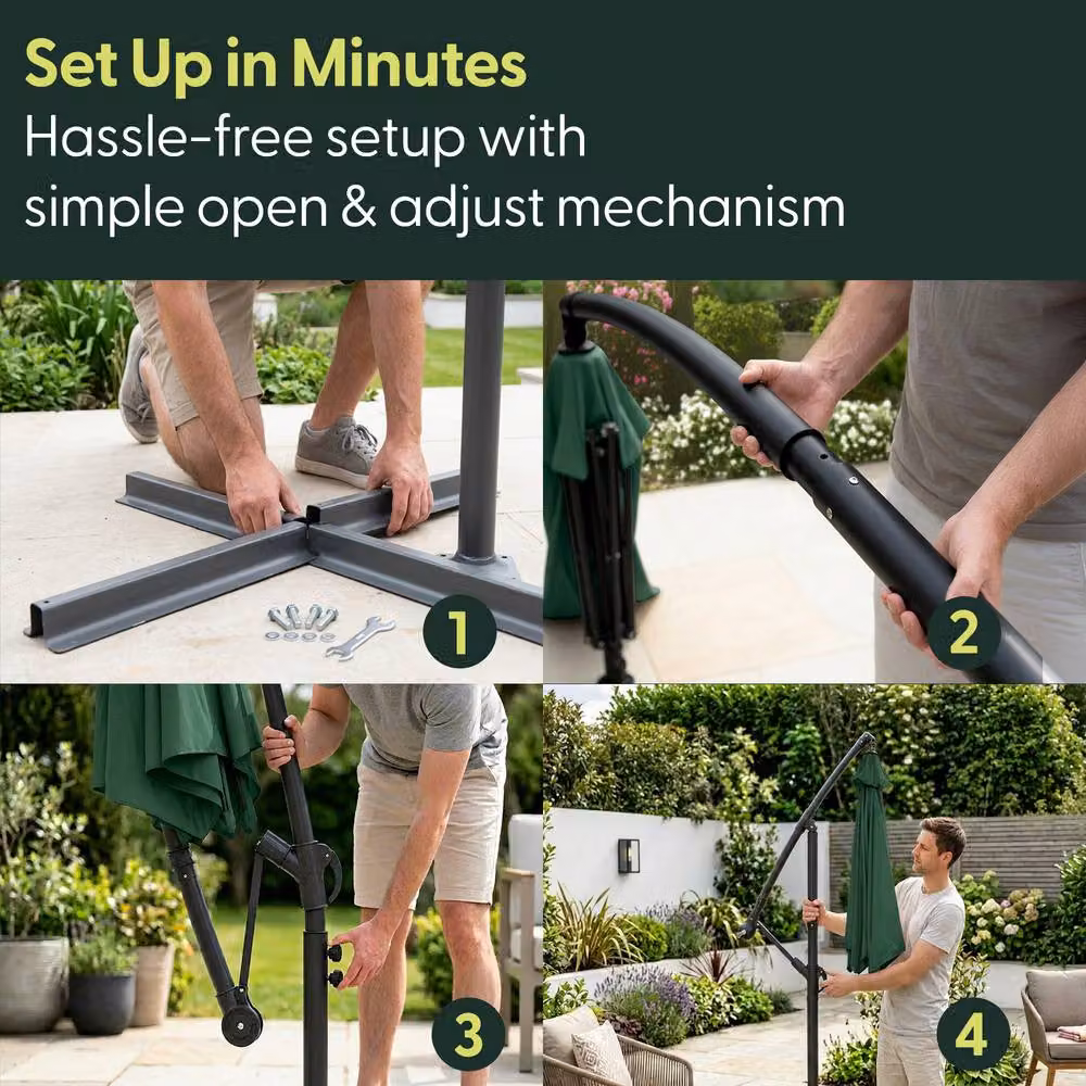 Keplin 3M Cantilever Garden Parasol in Green with Cover – 6
