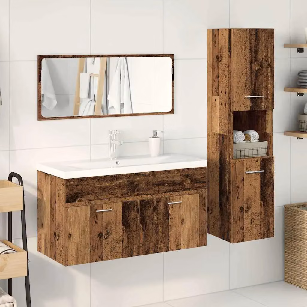 Berkfield Home 4 Piece Vintage Bathroom Furniture Set in Brown Engineered Wood – 3