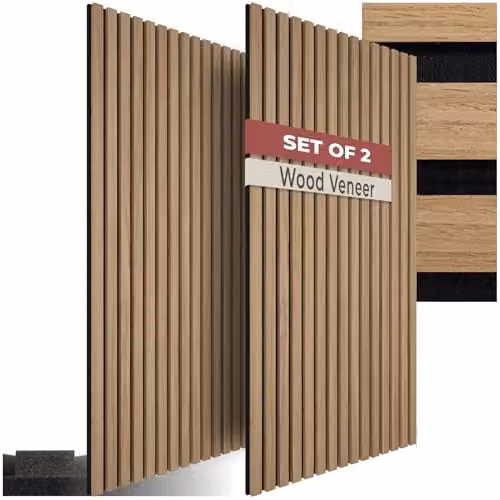 tectake Set of 2 Sound-Absorbing Acoustic Wall Panels with Wood Look and MDF, Brown, W: 120 cm, D: 60 cm, H: 2.1 cm – 1