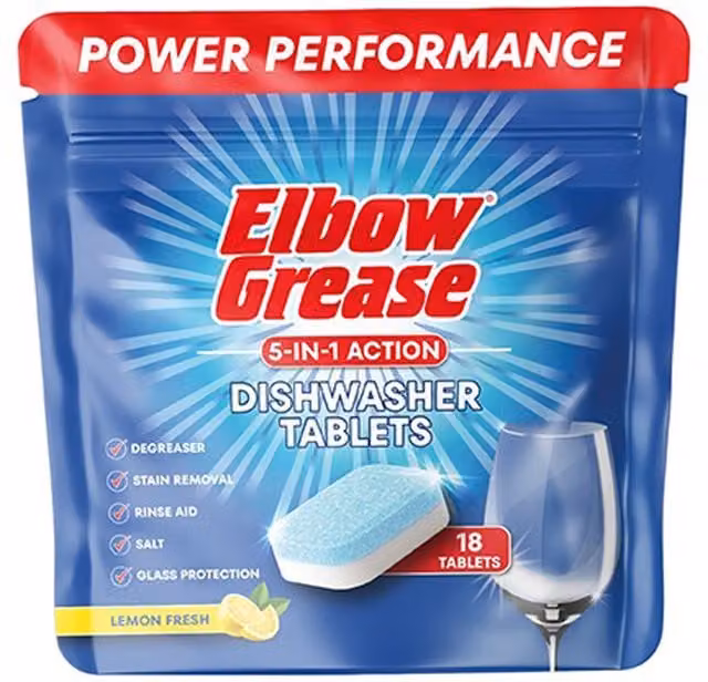 Elbow Grease 5-in-1 Dishwasher Tablets, Pack of 18, Multicolour