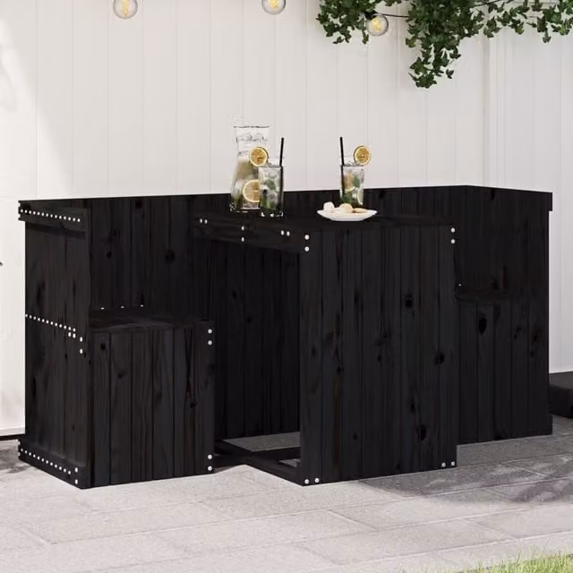 Berkfield Home 2 Seater Balcony Set in Black Rustic Solid Pine Wood – 1