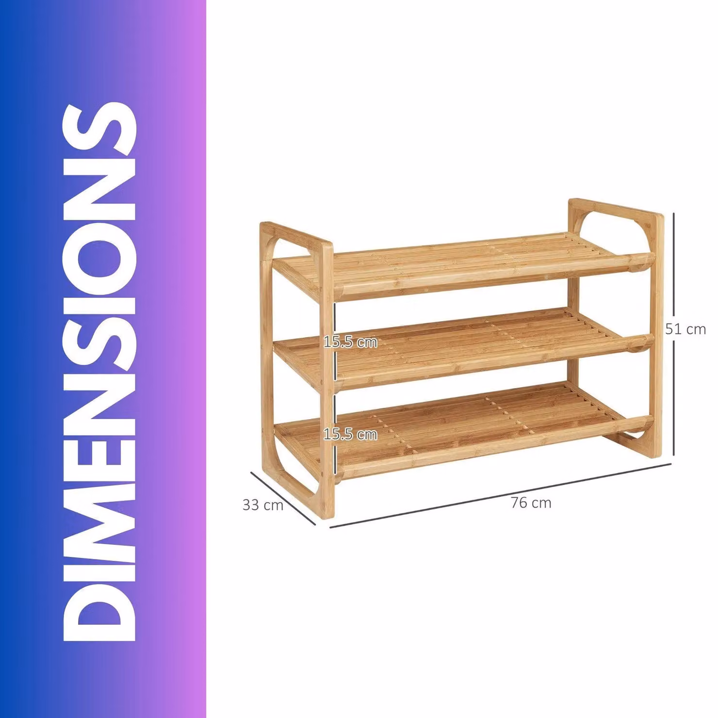 FURNOS 3-Tier Bamboo Shoe Rack with Sloped Shelves in Beige, W/D/H: 76 x 33 x 51 cm – 3