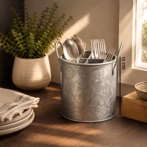 Premier Housewares Stainless Steel Cutlery Holder with Compartments in Black, White or Grey – 3
