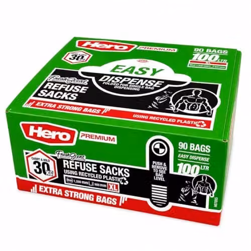 Hero 100L Scented Heavy Duty Black Refuse Bin Bags