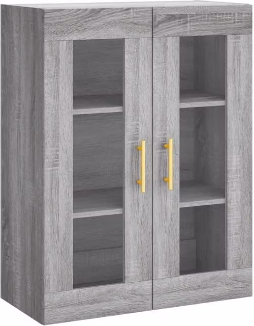Berkfield Home Wall Mounted Cabinet in Grey with Glass Doors, W: 69.5 cm, D: 34 cm, H: 90 cm – 1