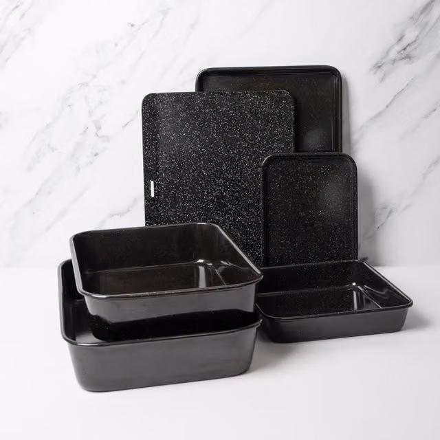 MasterClass 6-Piece Vitreous Enamel Non-Stick Baking Set with 2 Roasting Pans and 4 Baking Trays, Grey