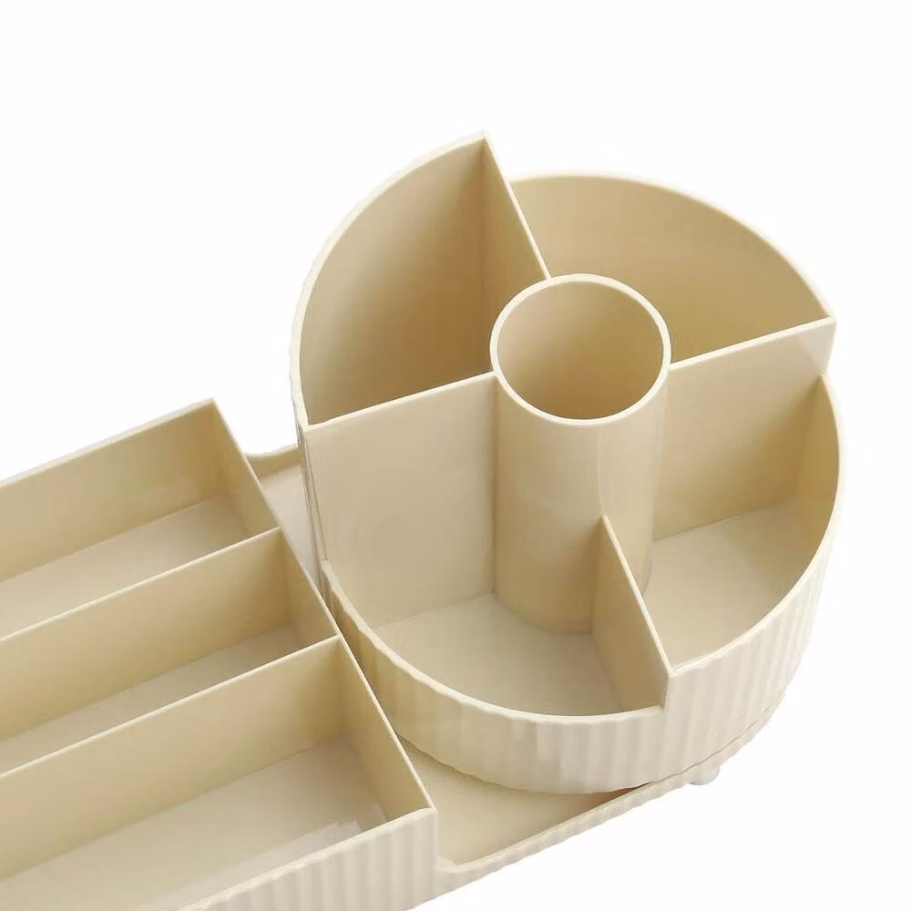 FORGEVIO Cream Desktop Cosmetic Makeup Storage Box in White and Beige, Width: 50 cm – 2