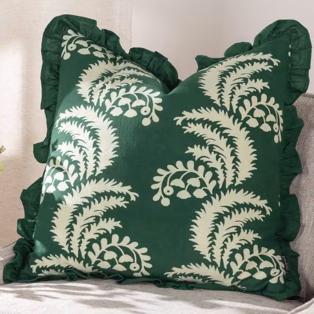 Paoletti Montrose Floral Cotton Square Cushion in Green, W/D/H: 50 x 50 x 50 cm – 1