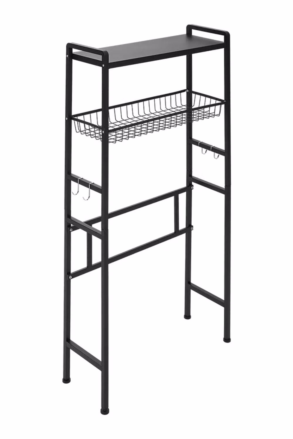 Living and Home 3-tier Black Metal Above Washing Machine Storage Rack and Bathroom Shelf with Hooks – 3