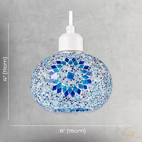 Happy Homewares Blue Moroccan Mosaic Glass Sphere Pendant Ceiling Light Shade W/D/H: 15 x 15 x 11 cm – 3