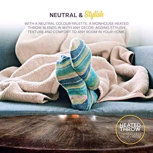 MONHOUSE Heated Electric Fleece Throw in Beige, W/D/H: 130 x 160 cm – 3