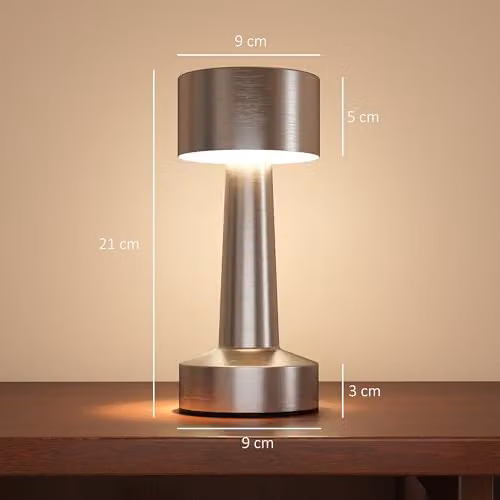 HOMCOM Rechargeable LED Cordless Table Lamp with Touch Control and 3 Colour Modes in Silver – 7