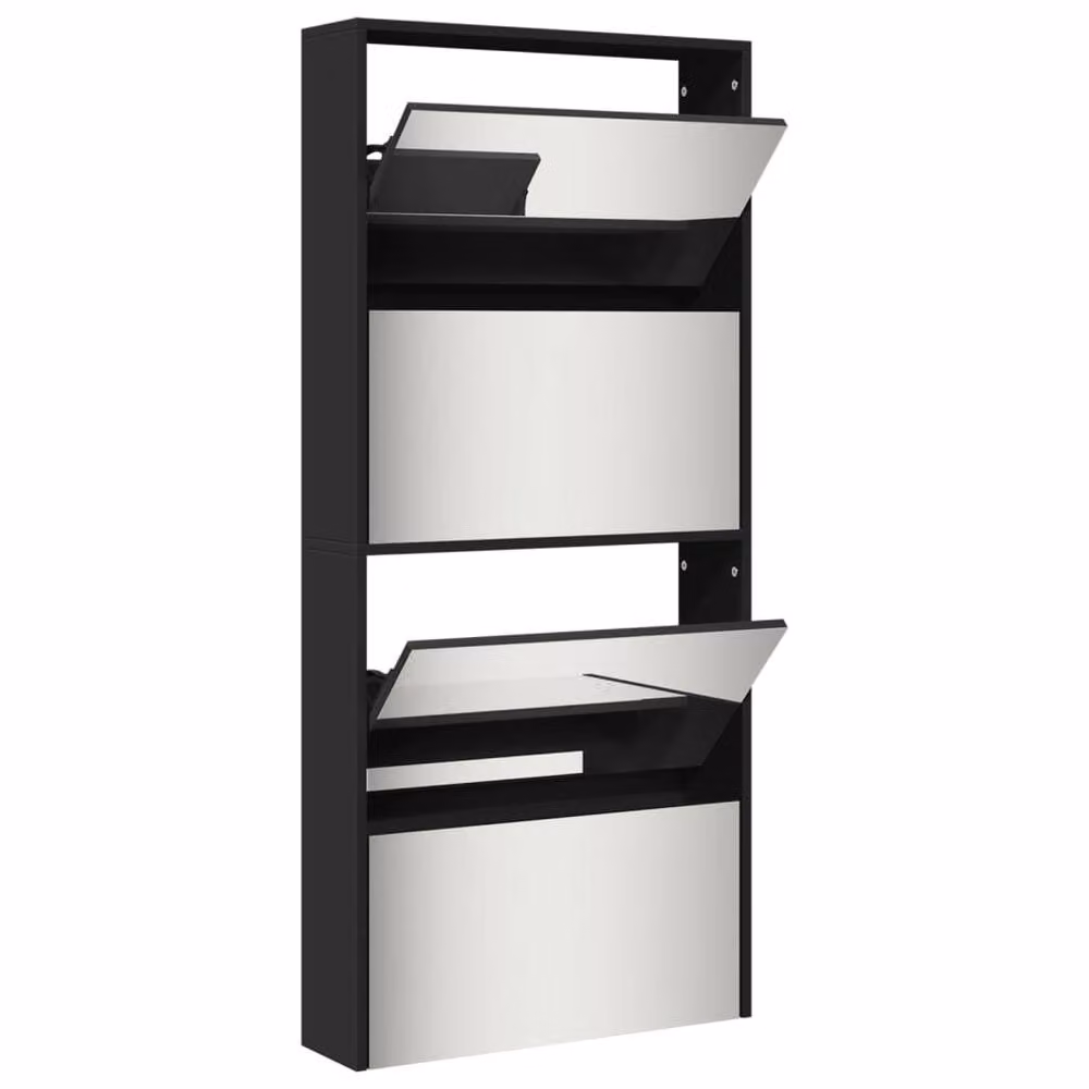 Berkfield Home Black 4-Layer Shoe Cabinet with Mirror, W: 63 cm, D: 17 cm, H: 134 cm – 2
