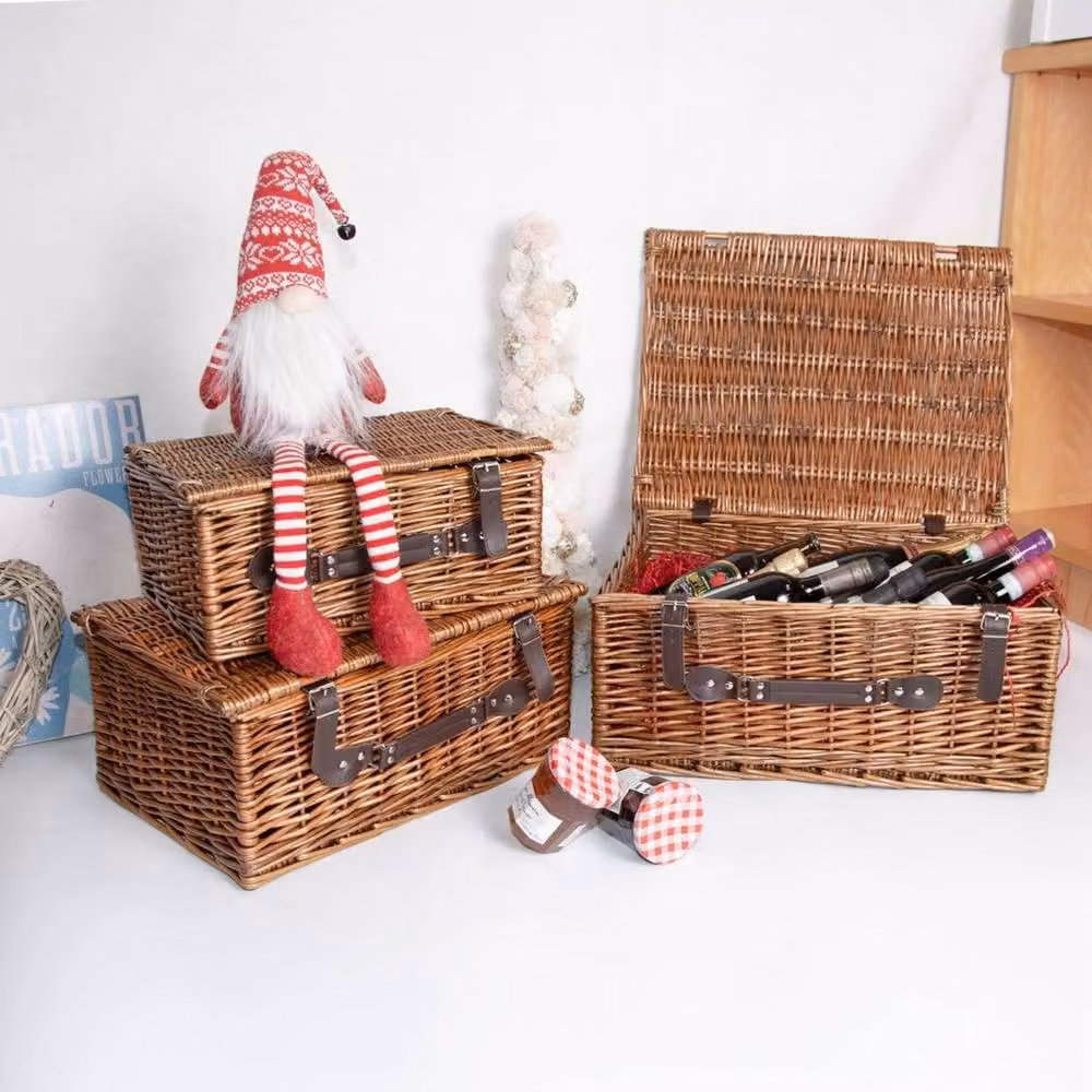FLAVORA Brown Traditional Wicker Picnic Hamper Storage Basket with Open Weave Rattan Design, W: 50 cm, D: 50 cm, H: 50 cm – 4