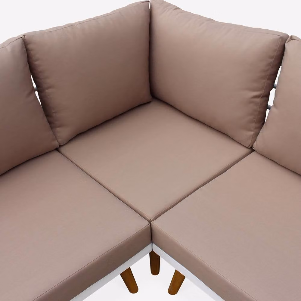 Sweek 5-Seater Scandinavian Acacia Wood Corner Garden Sofa Set in White – 2