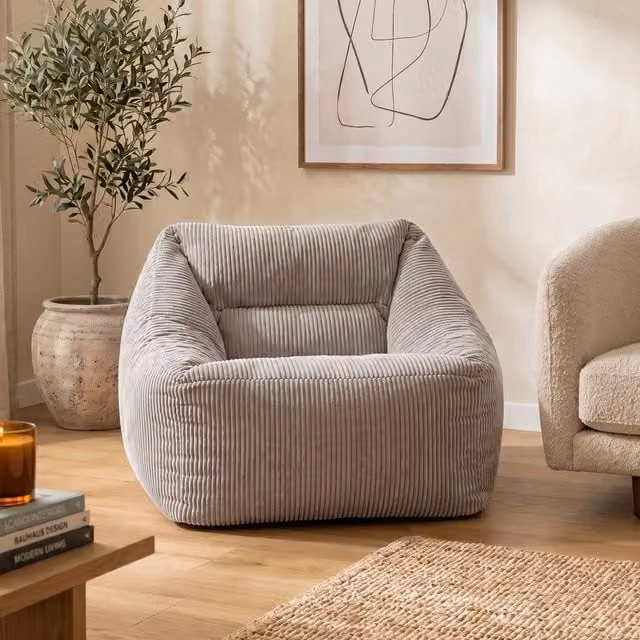 ICON Natalia Jumbo Corduroy Bean Bag Armchair in Light Grey