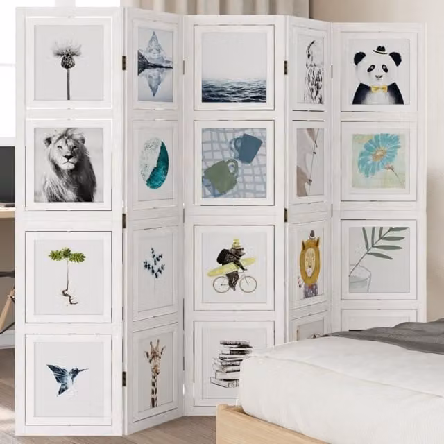 Berkfield Home 5-Panel White Solid Paulownia Wood Room Divider
