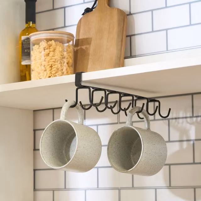 OHS Black Metal Under Shelf Mug Holder and Cup Rack Organiser with 12 Hooks – 2
