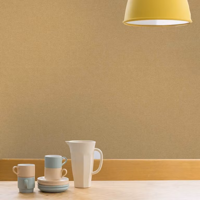 Grandeco Panama Plain Textured Linen Fabric Wallpaper in Yellow and Grey