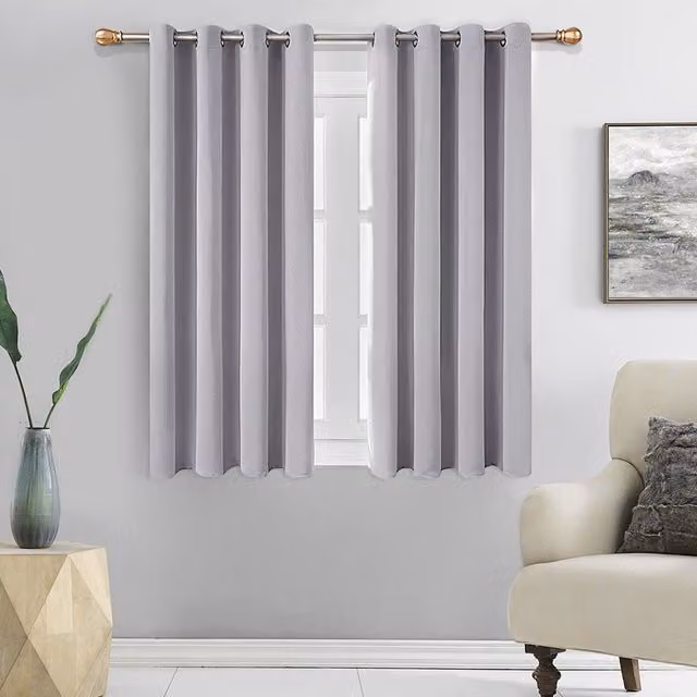 Livingandhome Pair of Grey Blackout and Sound Dampening Eyelet Curtains, Width: 137 cm, Height: 117 cm