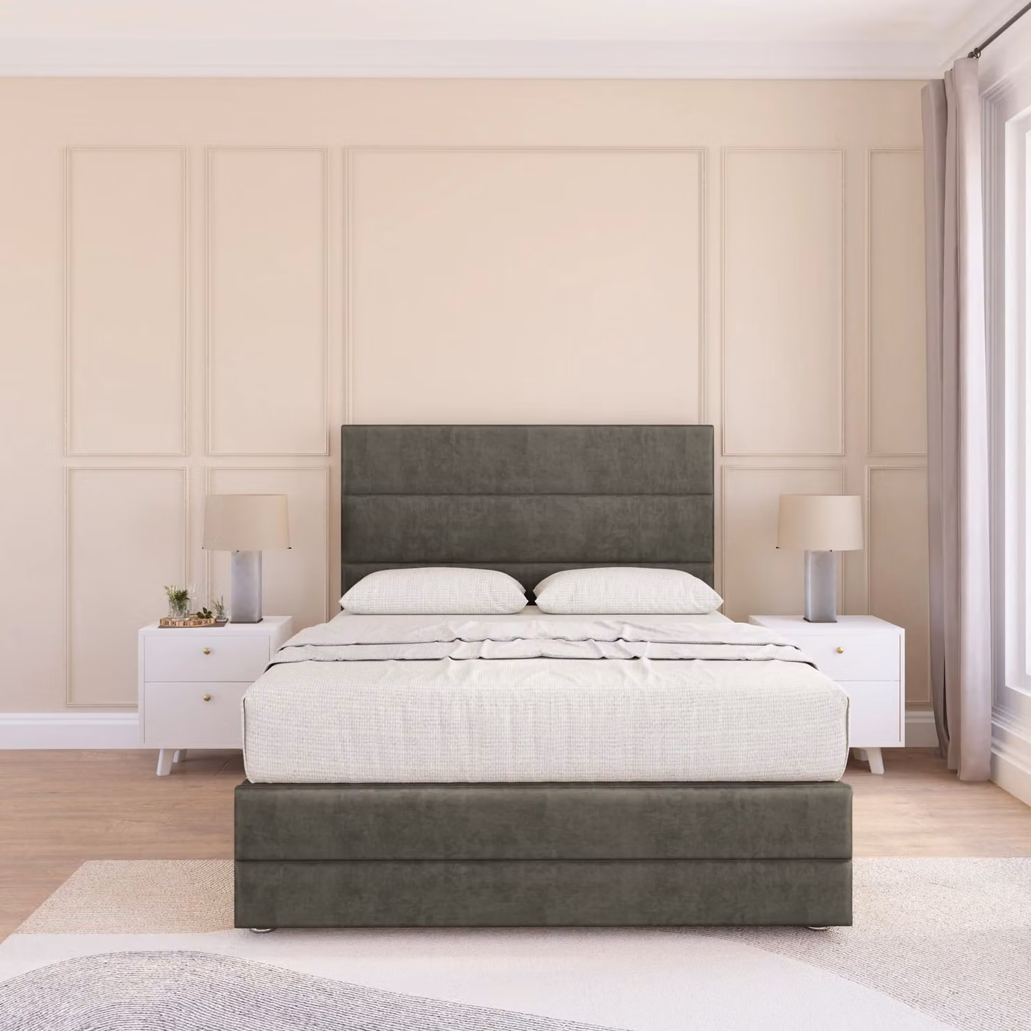 Sloomy Monaco Upholstered Bed Base with Headboard and Footboard in Light Grey, Single, W/D/H: 90 x 200 cm