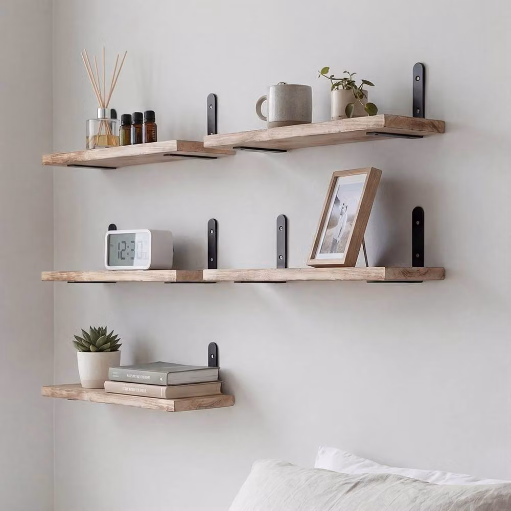 Levede Set of 5 Rustic Wood Wall Mounted Floating Shelves in Brown – 3