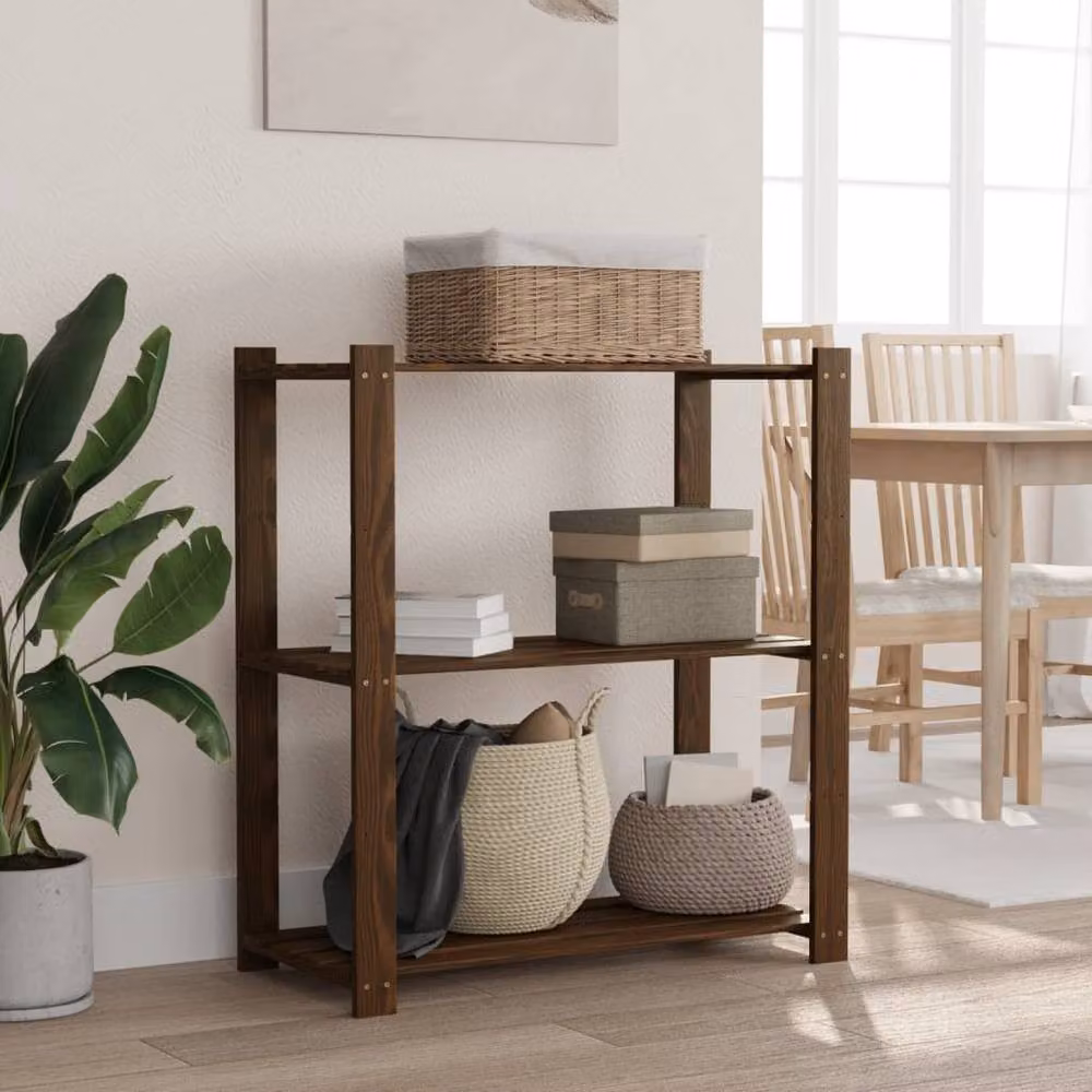 Berkfield Home 3-Tier Rustic Brown Solid Pine Wood Storage Rack, W/D/H: 80 x 38 x 90 cm – 2