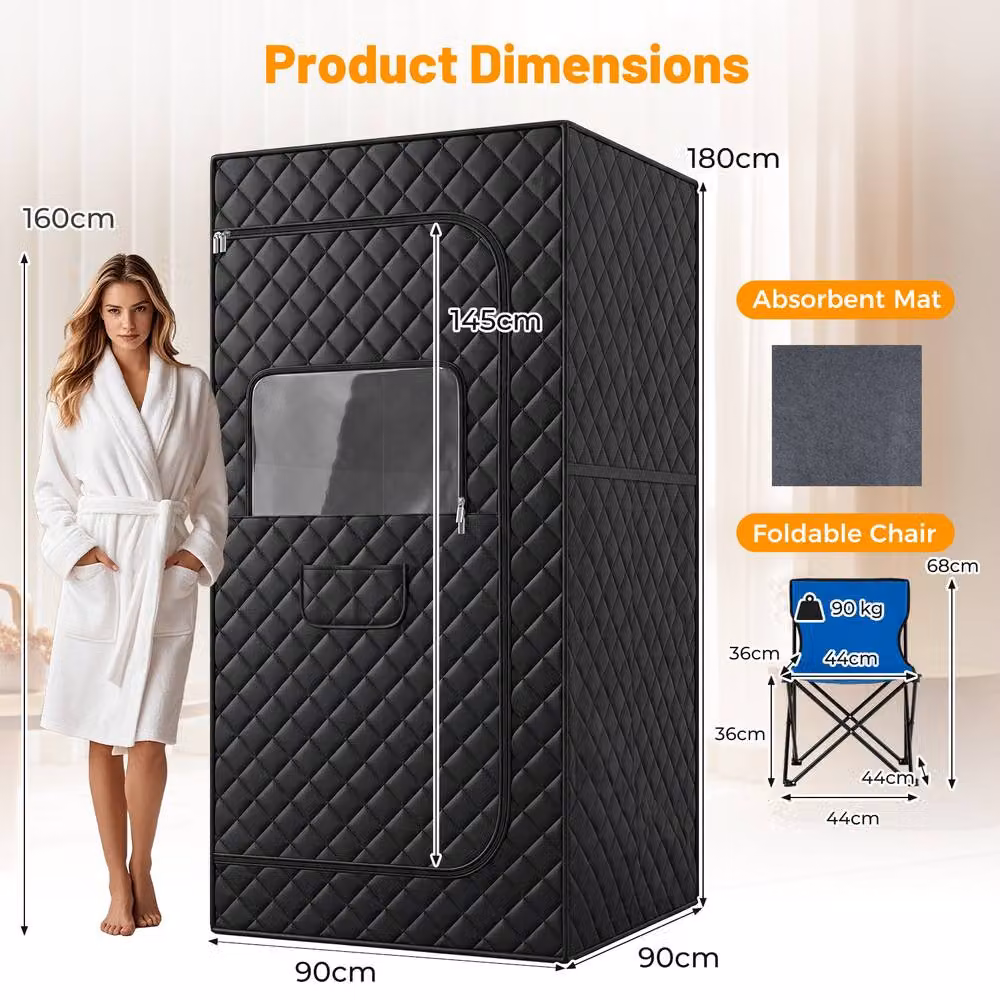 Costway Portable Far Infrared Sauna Box Full Body Sauna Tent with Remote Control, Black – 2