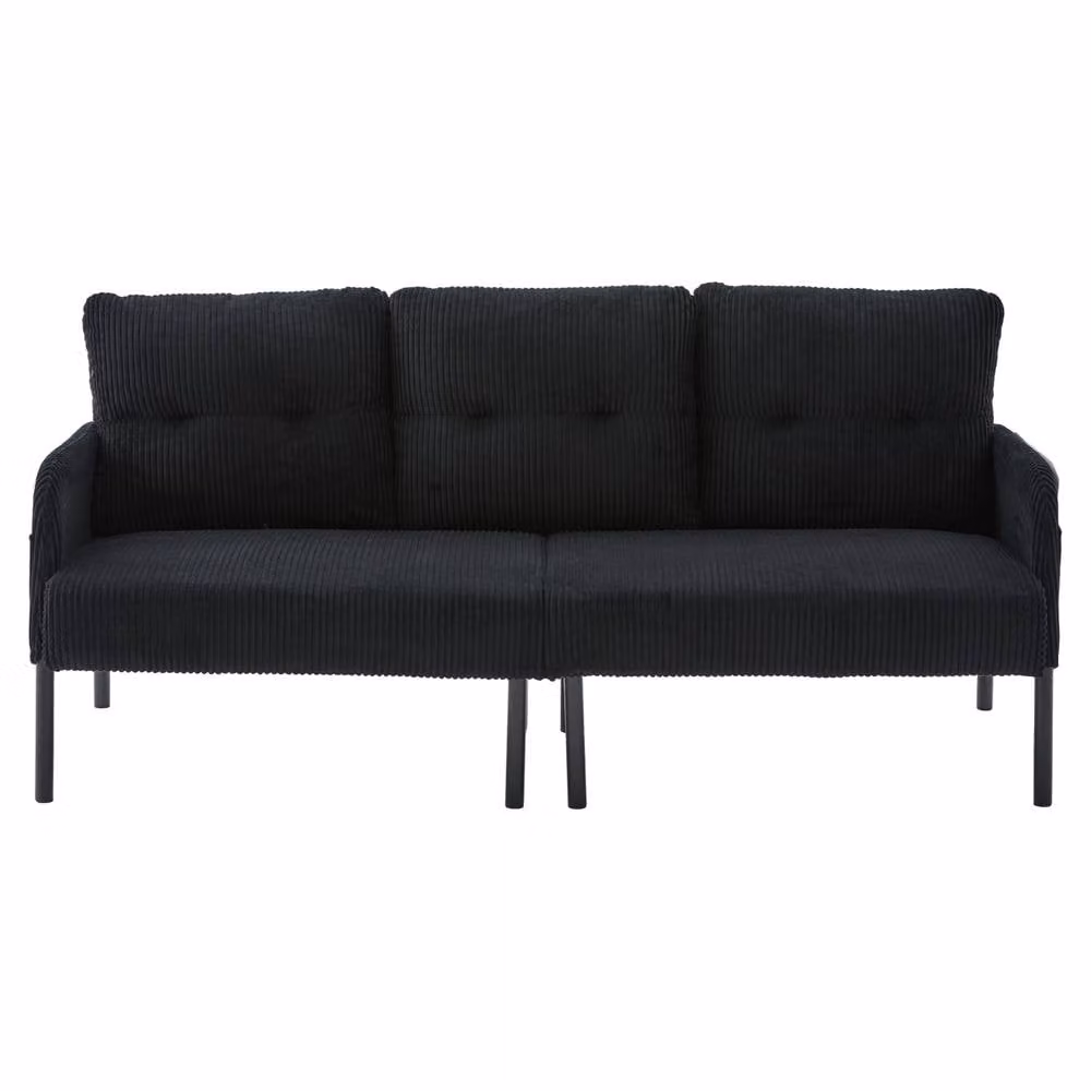 GOMYWAY Matteo Oversized Loveseat Black Corduroy Upholstered Sofa with Solid Wood Frame – 2